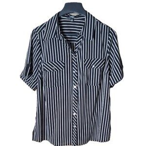 Elementz Woman Black and White Striped Button-Up Top Blouse Shirt Size 2X